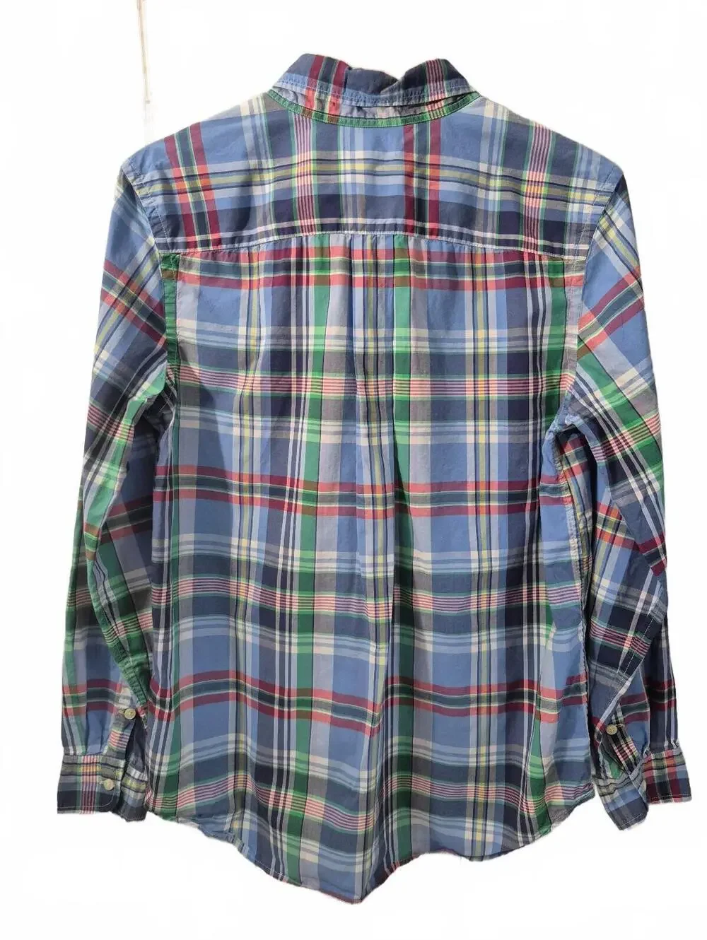 Ralph Lauren 100% Cotton Blue Plaid Button-Down Shirt In A Youth Size 18-20. Fea